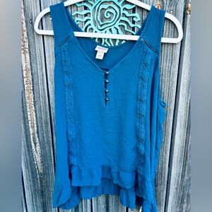 Teal Blue Ruffled Tank Top